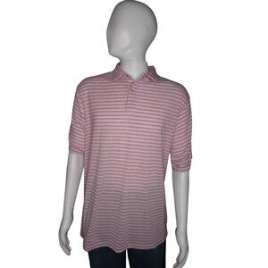 Peter Millar Golf Shirt Pink Stripes‎ Size XL